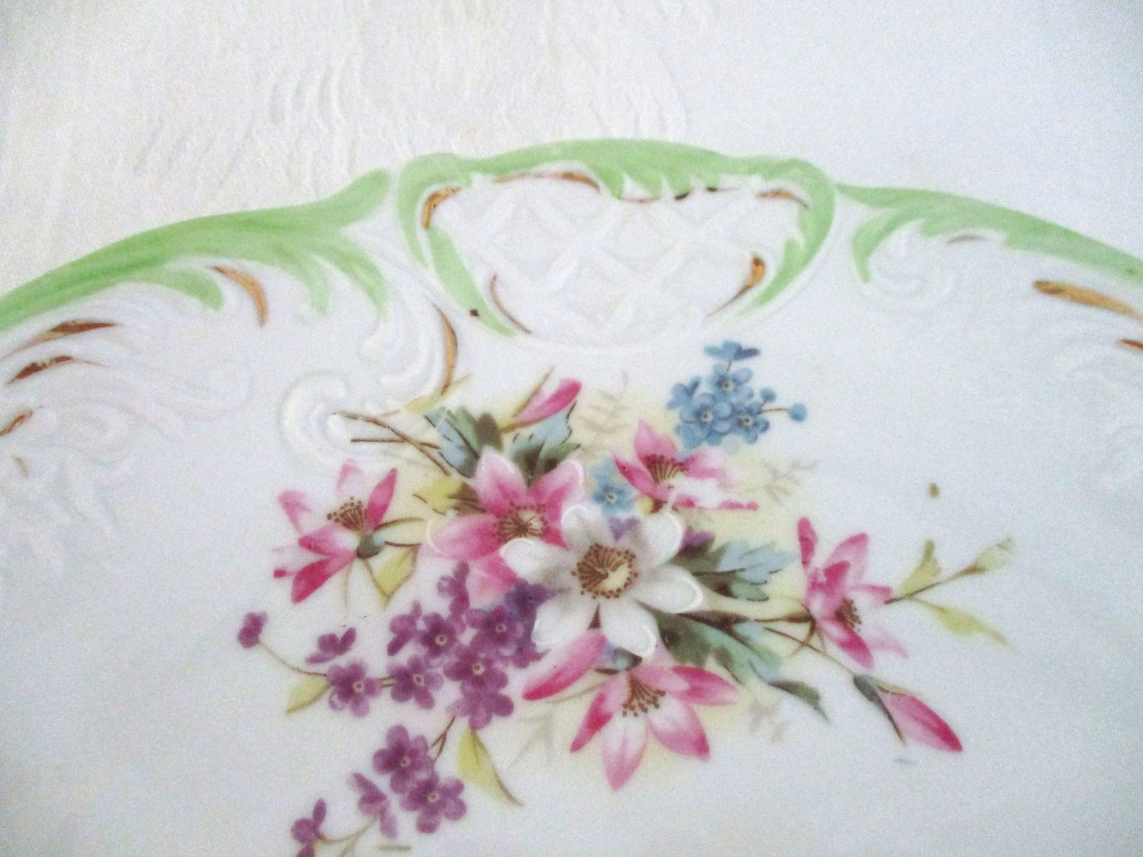 Mid-Century Hand-Painted Floral Porcelain Handled Serving Plate - 4