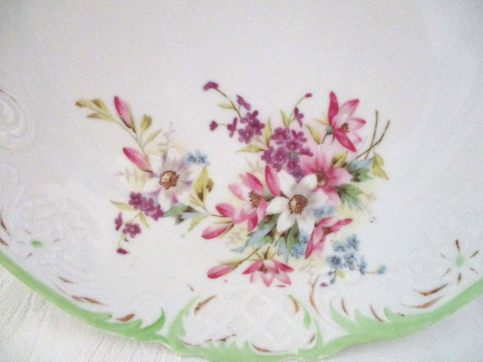 Mid-Century Hand-Painted Floral Porcelain Handled Serving Plate - 5