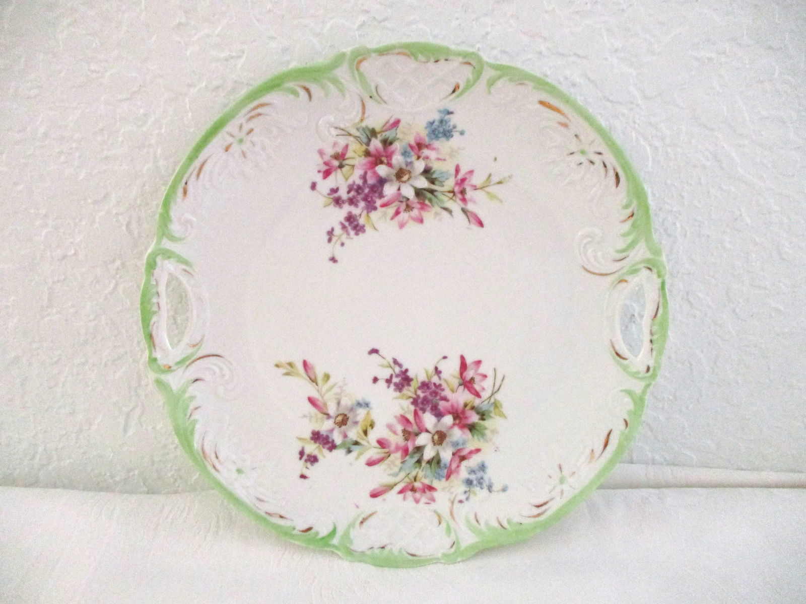 Mid-Century Hand-Painted Floral Porcelain Handled Serving Plate - 6