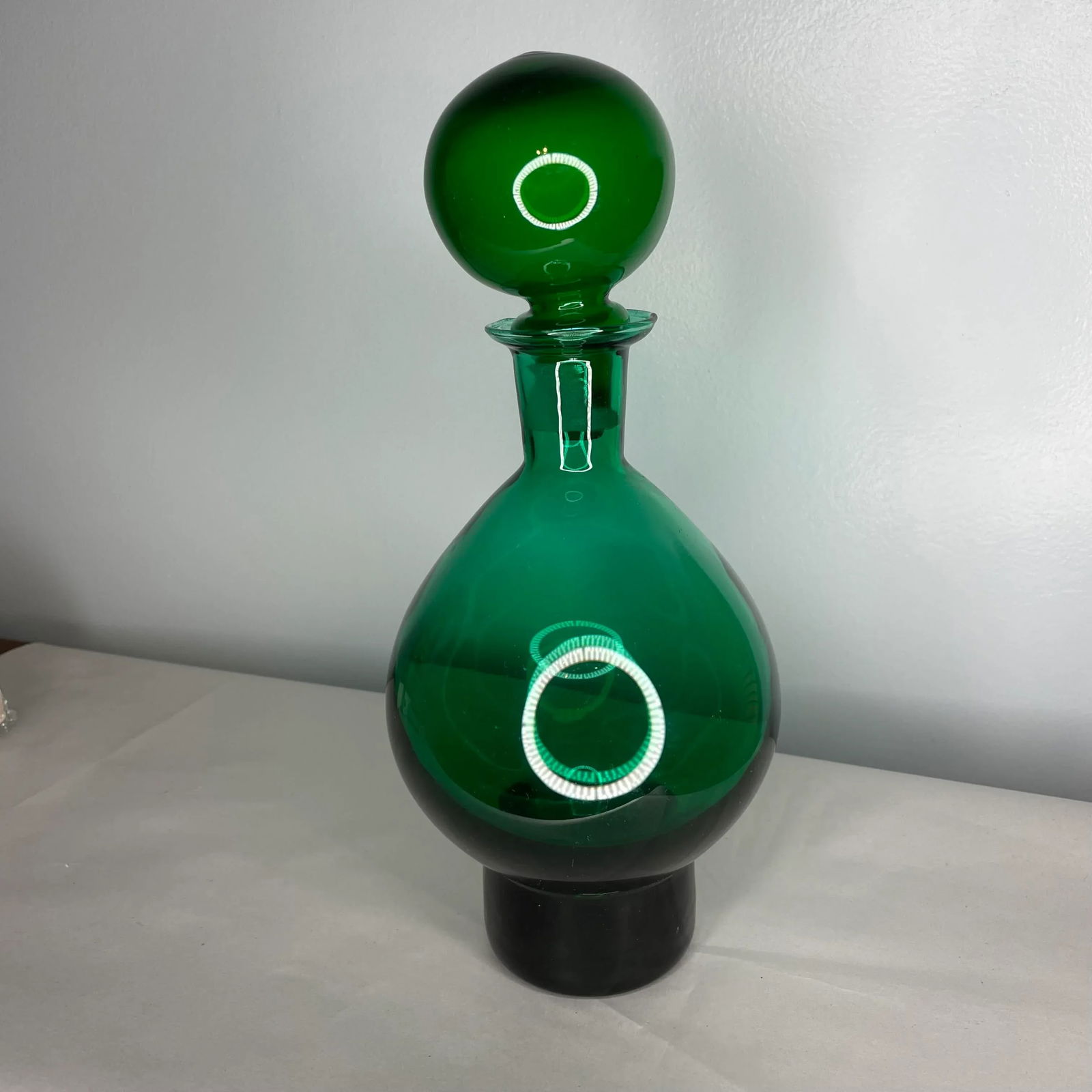 Mid Century Modern Emerald Green Glass Decanter With Stopper- 2 Pcs. - 3