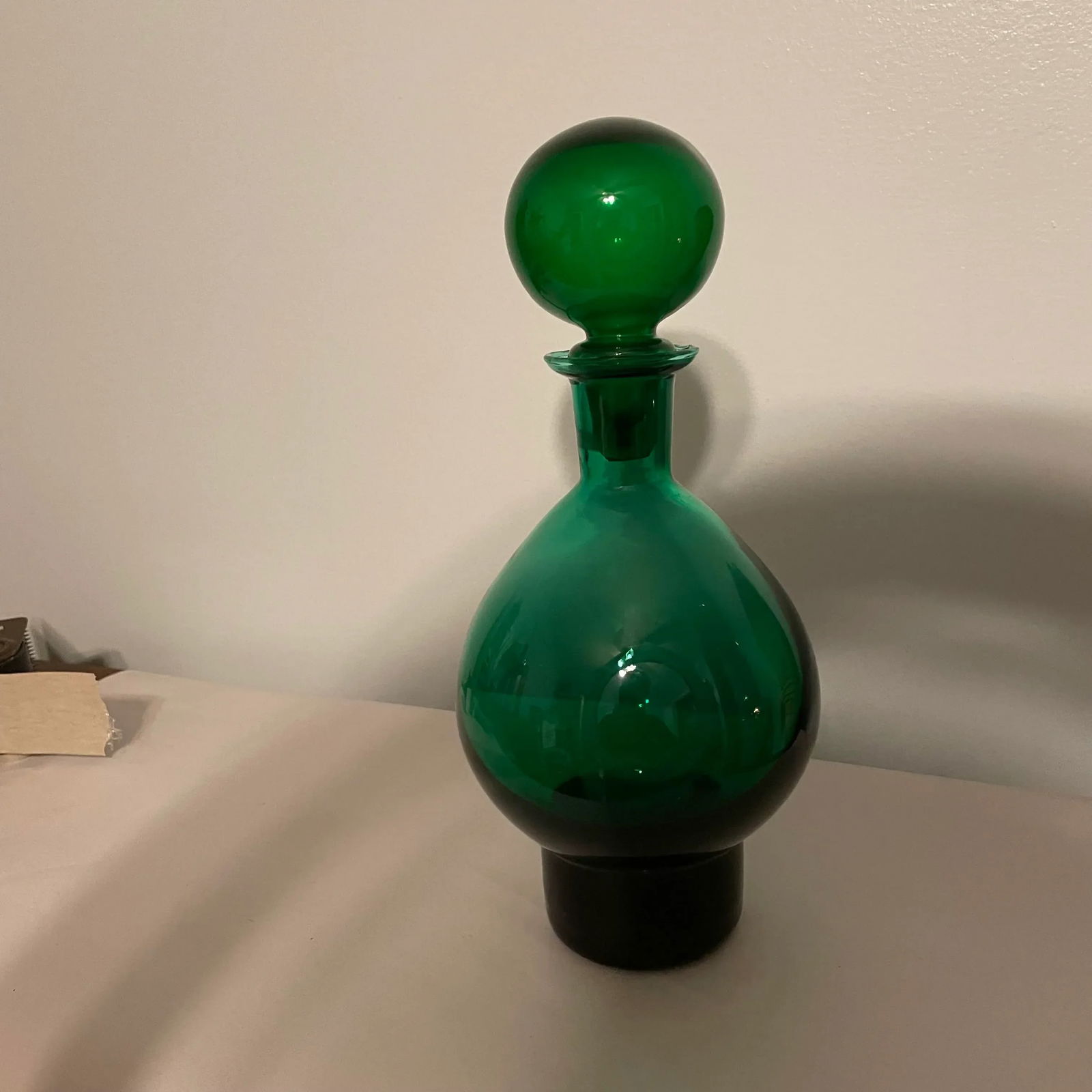 Mid Century Modern Emerald Green Glass Decanter With Stopper- 2 Pcs. - 4