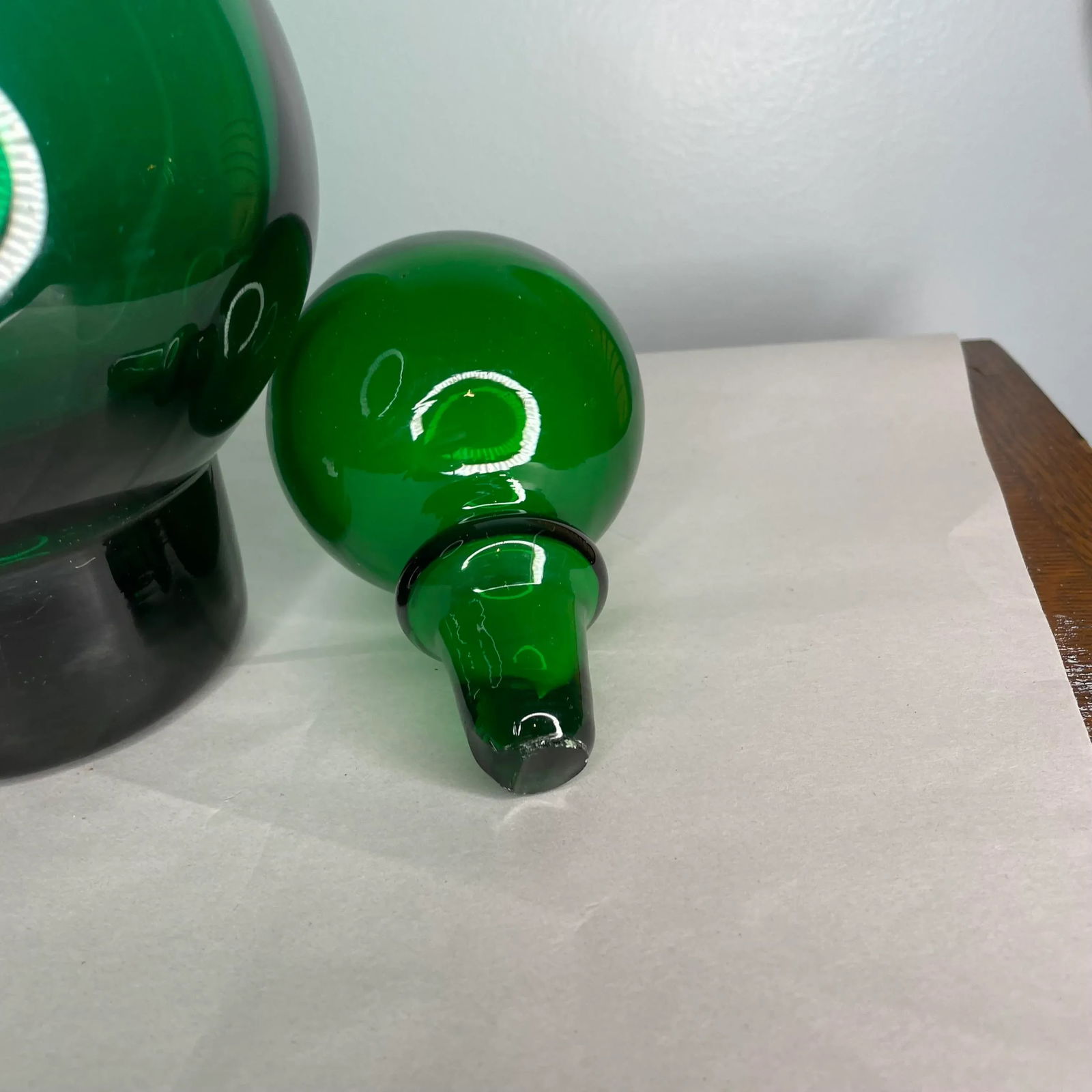 Mid Century Modern Emerald Green Glass Decanter With Stopper- 2 Pcs. - 5