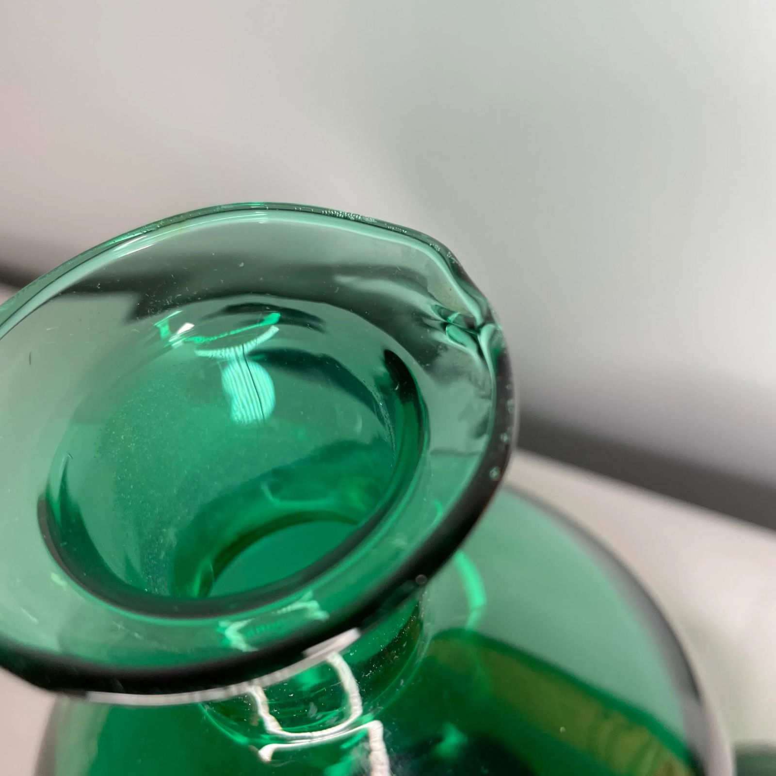 Mid Century Modern Emerald Green Glass Decanter With Stopper- 2 Pcs. - 7