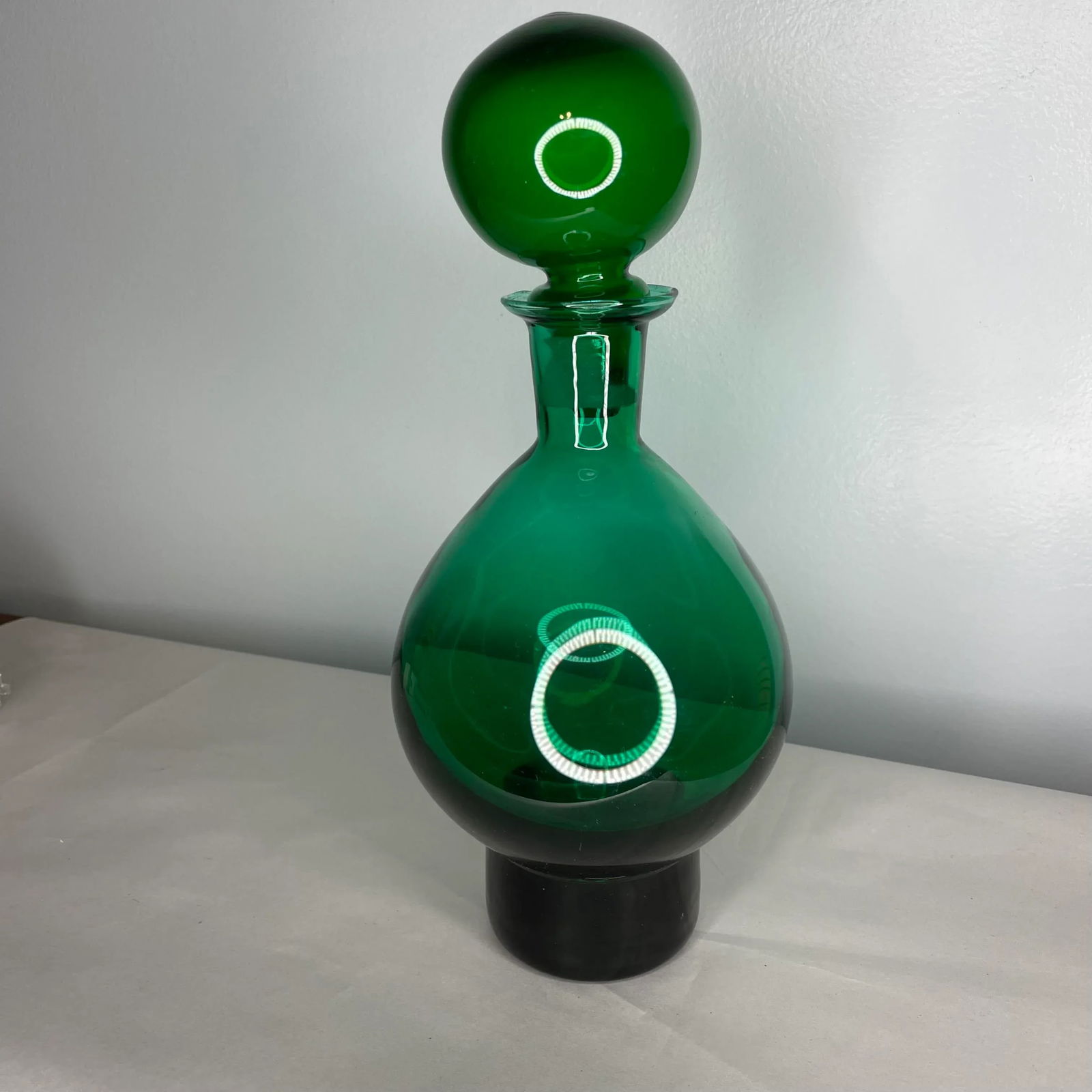 Mid Century Modern Emerald Green Glass Decanter With Stopper- 2 Pcs. - 9