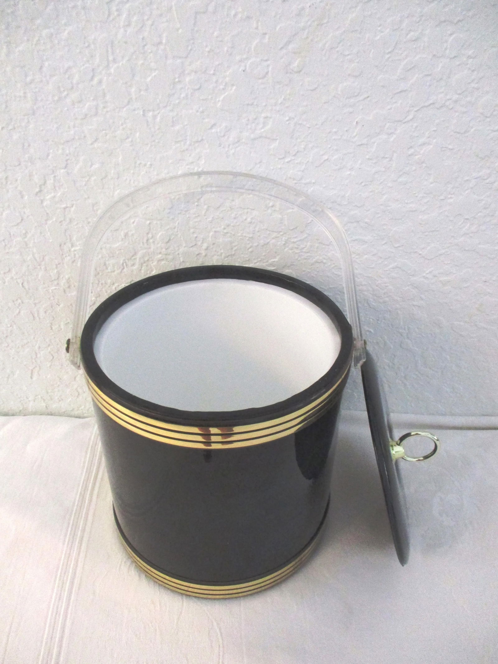 Vintage Jade Green & Black Faux Marble Ice Bucket - 4