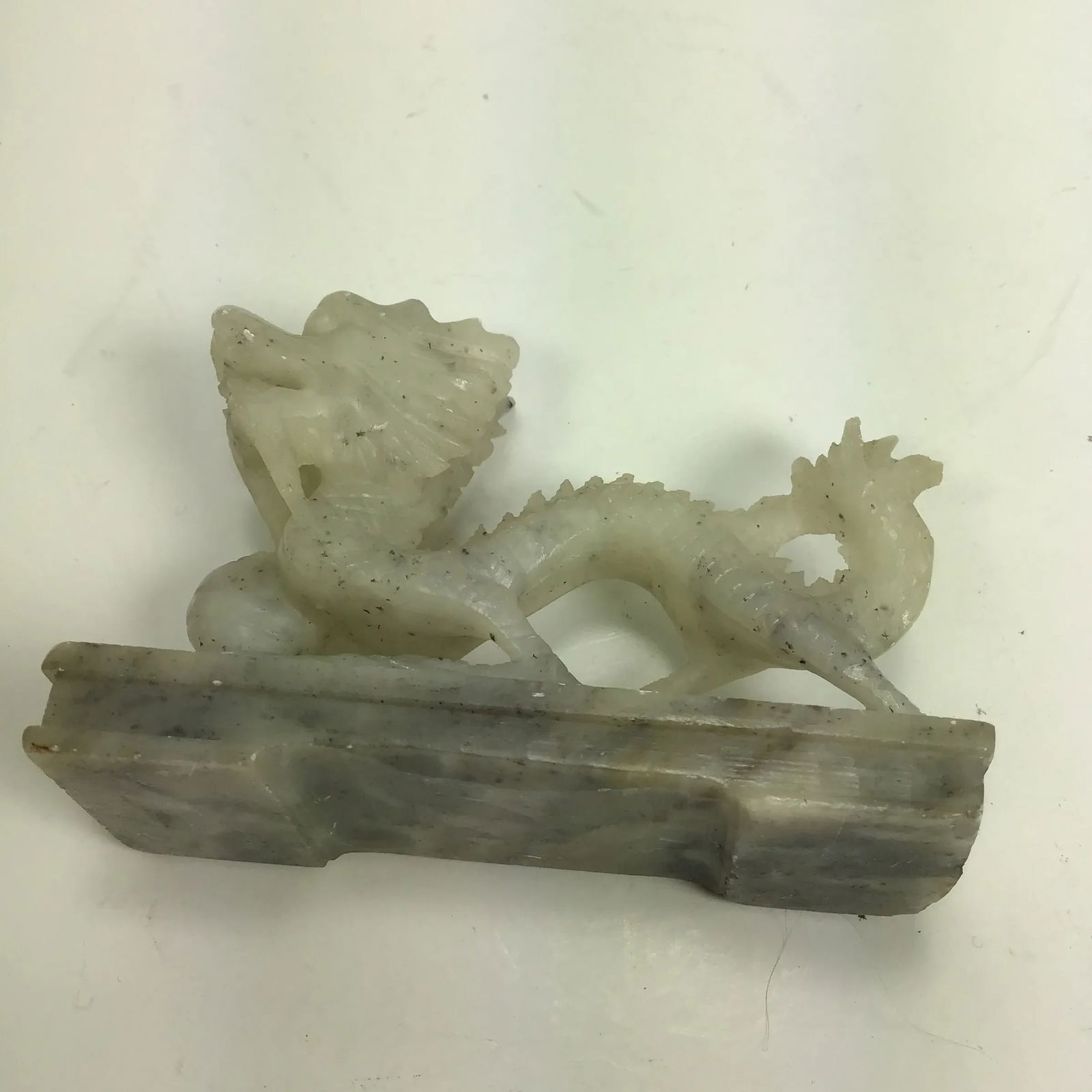 Dragon Mini Asian Green Jade Color Soapstone Dragon Vintage Miniature Gray Carved Soapstone Dragon F - 4