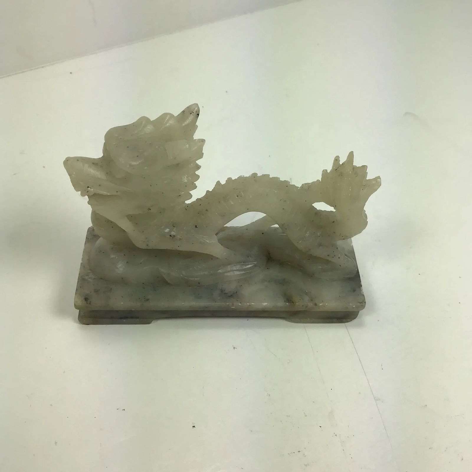 Dragon Mini Asian Green Jade Color Soapstone Dragon Vintage Miniature Gray Carved Soapstone Dragon F - 9