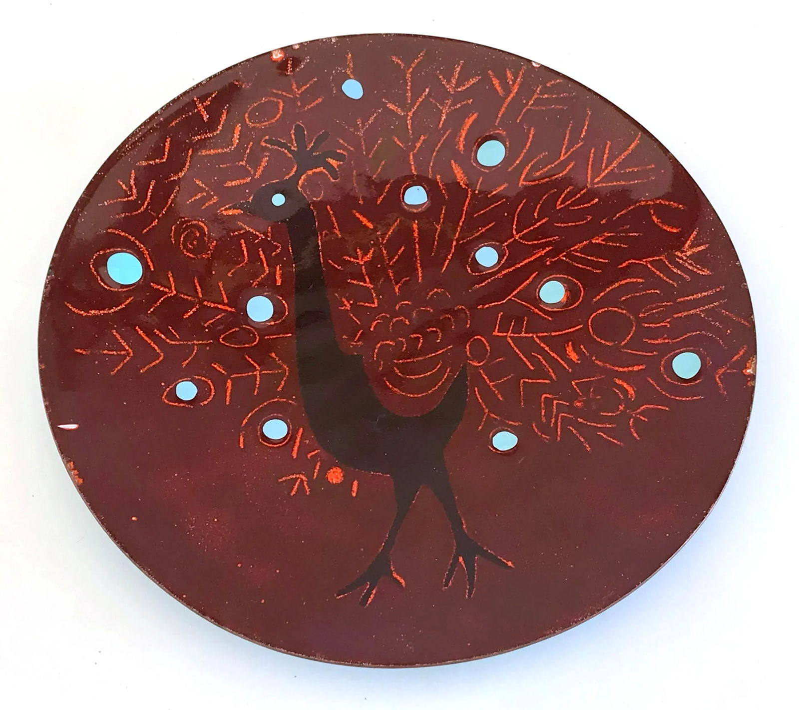 Vintage Enamel on Copper Peacock Dish / Catchall - 9