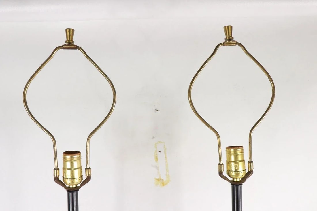 Vintage 1960s Mid-Century Modern Gruvwood Walnut Wood Metal Table Lamps - a Pair - 4