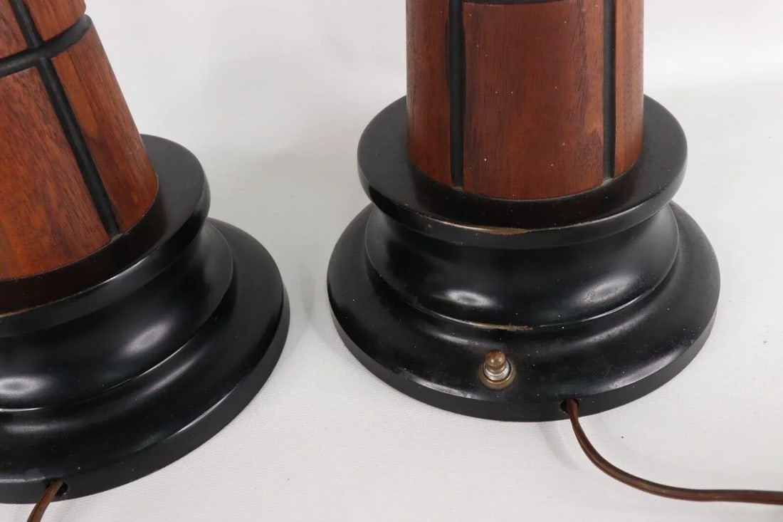 Vintage 1960s Mid-Century Modern Gruvwood Walnut Wood Metal Table Lamps - a Pair - 5