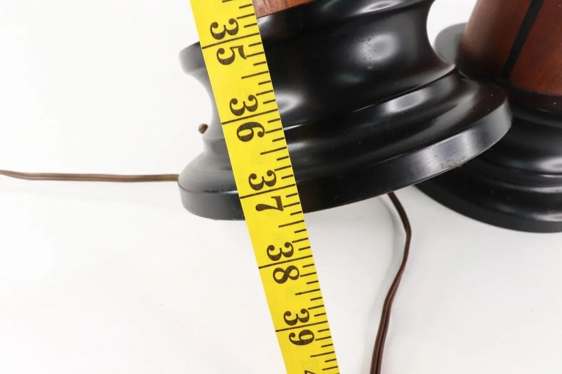 Vintage 1960s Mid-Century Modern Gruvwood Walnut Wood Metal Table Lamps - a Pair - 9