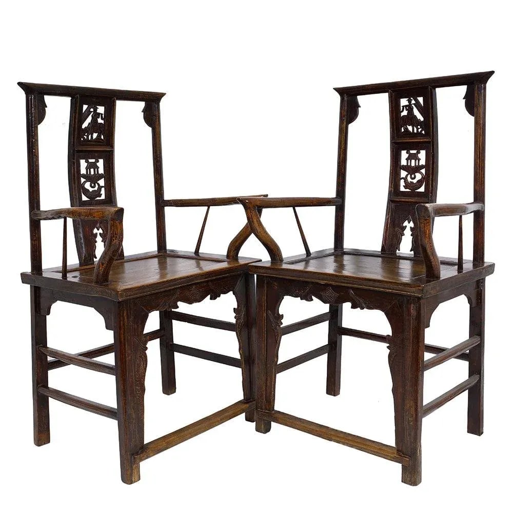 Antique Chinese Qing Dynasty Style Official's Hat Armchairs - Set of 2 - 2