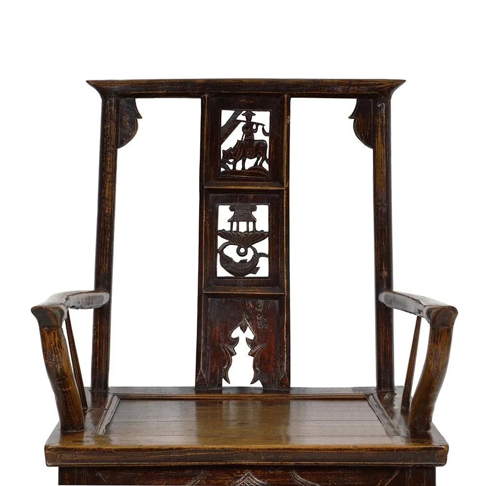 Antique Chinese Qing Dynasty Style Official's Hat Armchairs - Set of 2 - 3