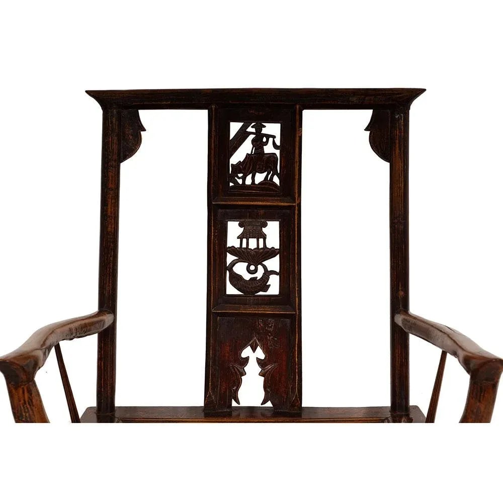 Antique Chinese Qing Dynasty Style Official's Hat Armchairs - Set of 2 - 4