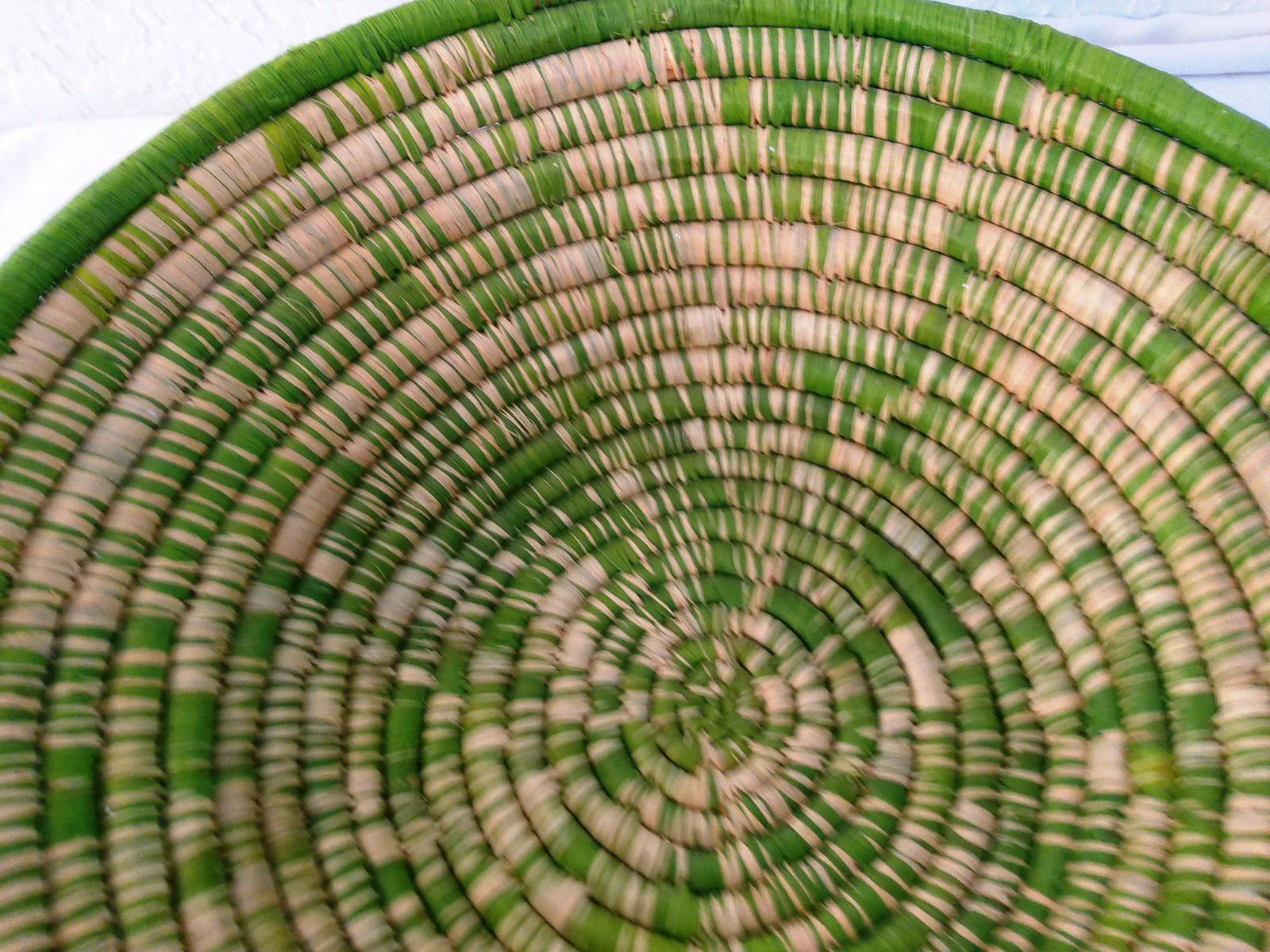 Vintage Lime Green African Woven Basket - 2