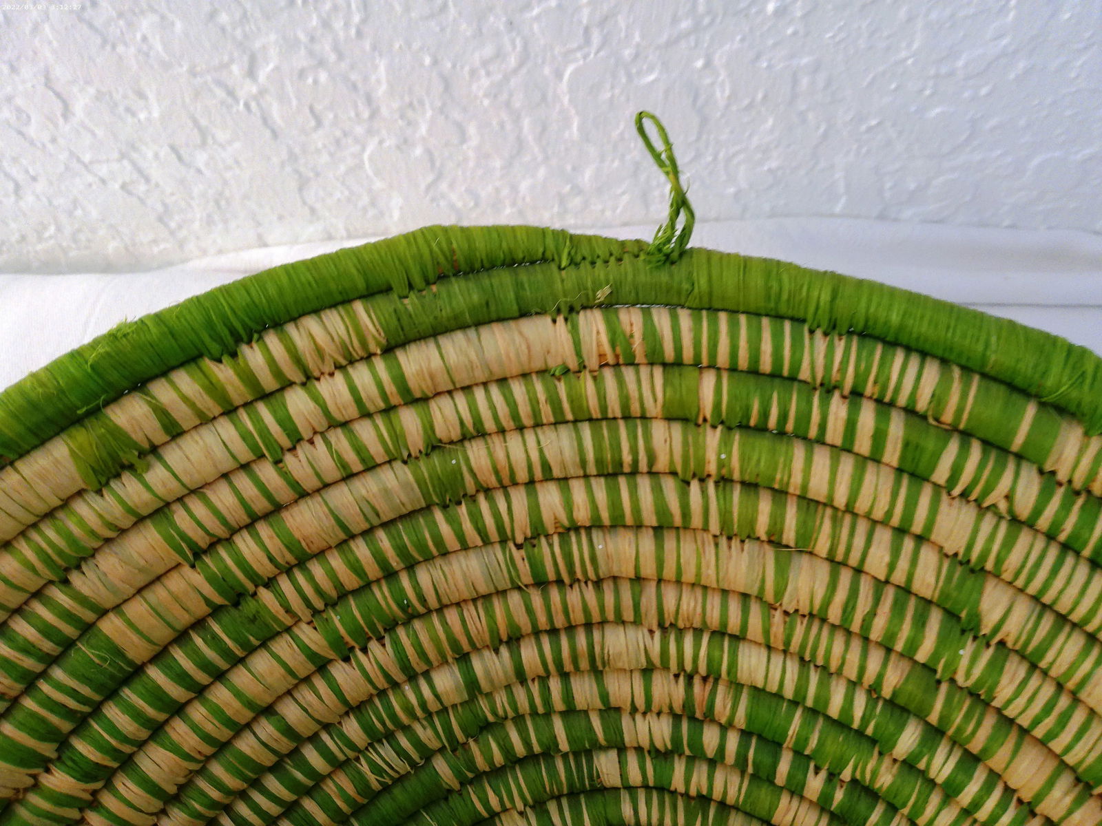 Vintage Lime Green African Woven Basket - 3