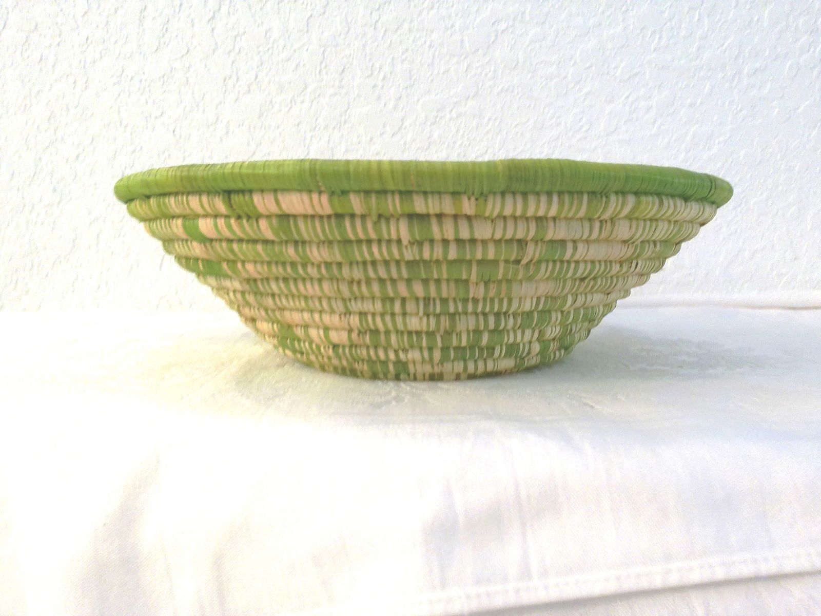 Vintage Lime Green African Woven Basket - 4