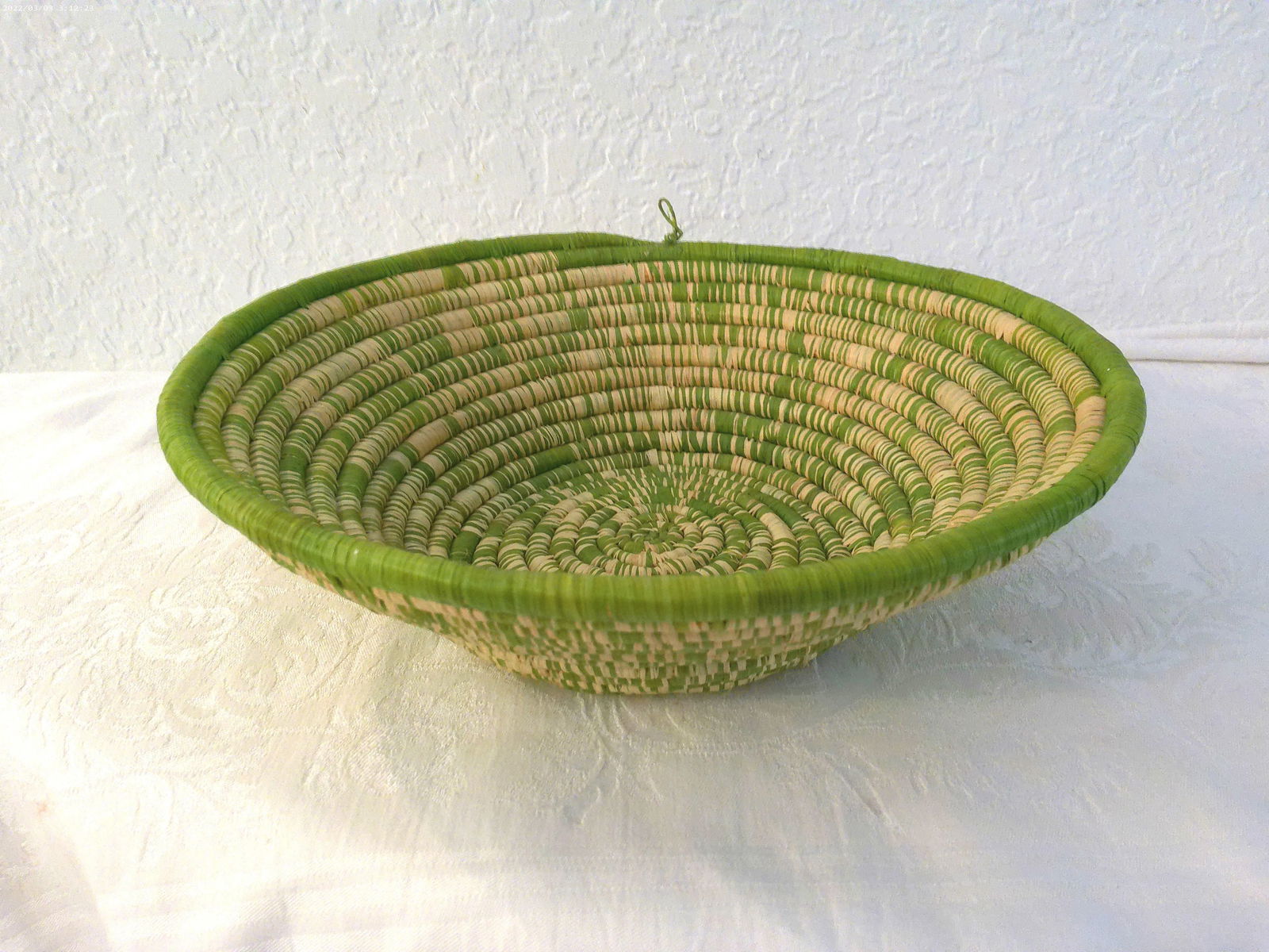 Vintage Lime Green African Woven Basket - 5