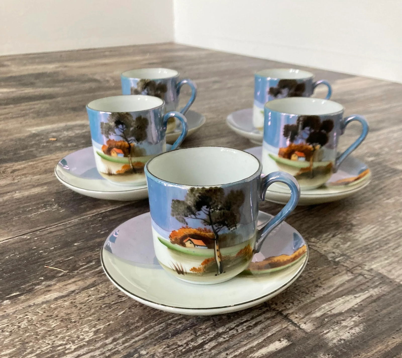 14 Piece Japanese Chikaramachi by Noritake Handpainted Porcelain Demitasse Set - 3