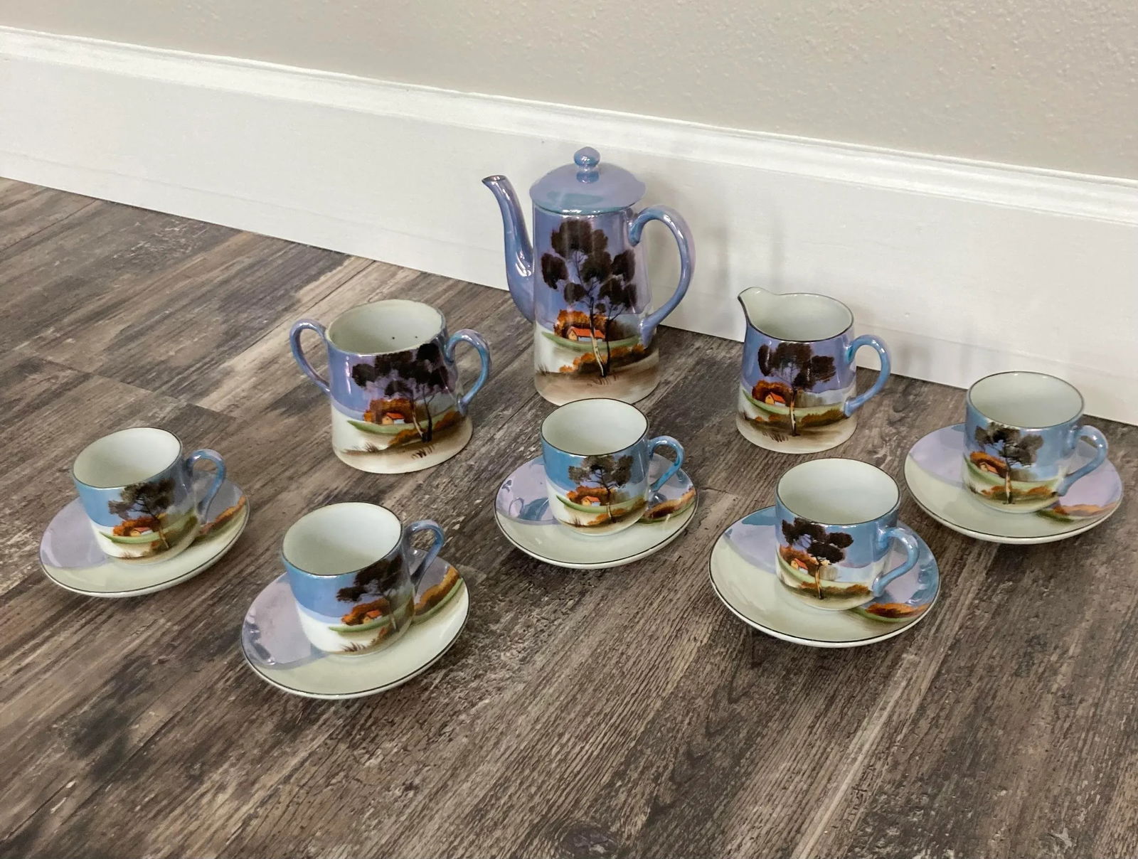 14 Piece Japanese Chikaramachi by Noritake Handpainted Porcelain Demitasse Set - 8
