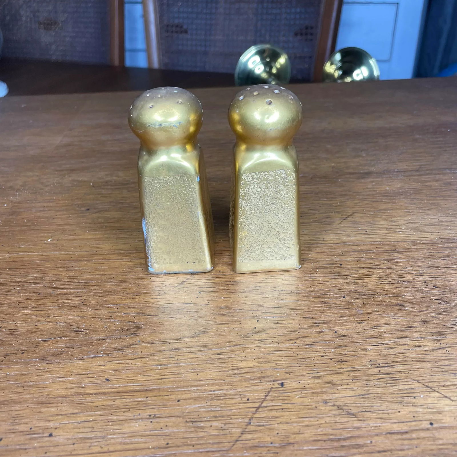 Mid Century Gold Pickard Salt & Pepper Shakers- Set of Two - 2