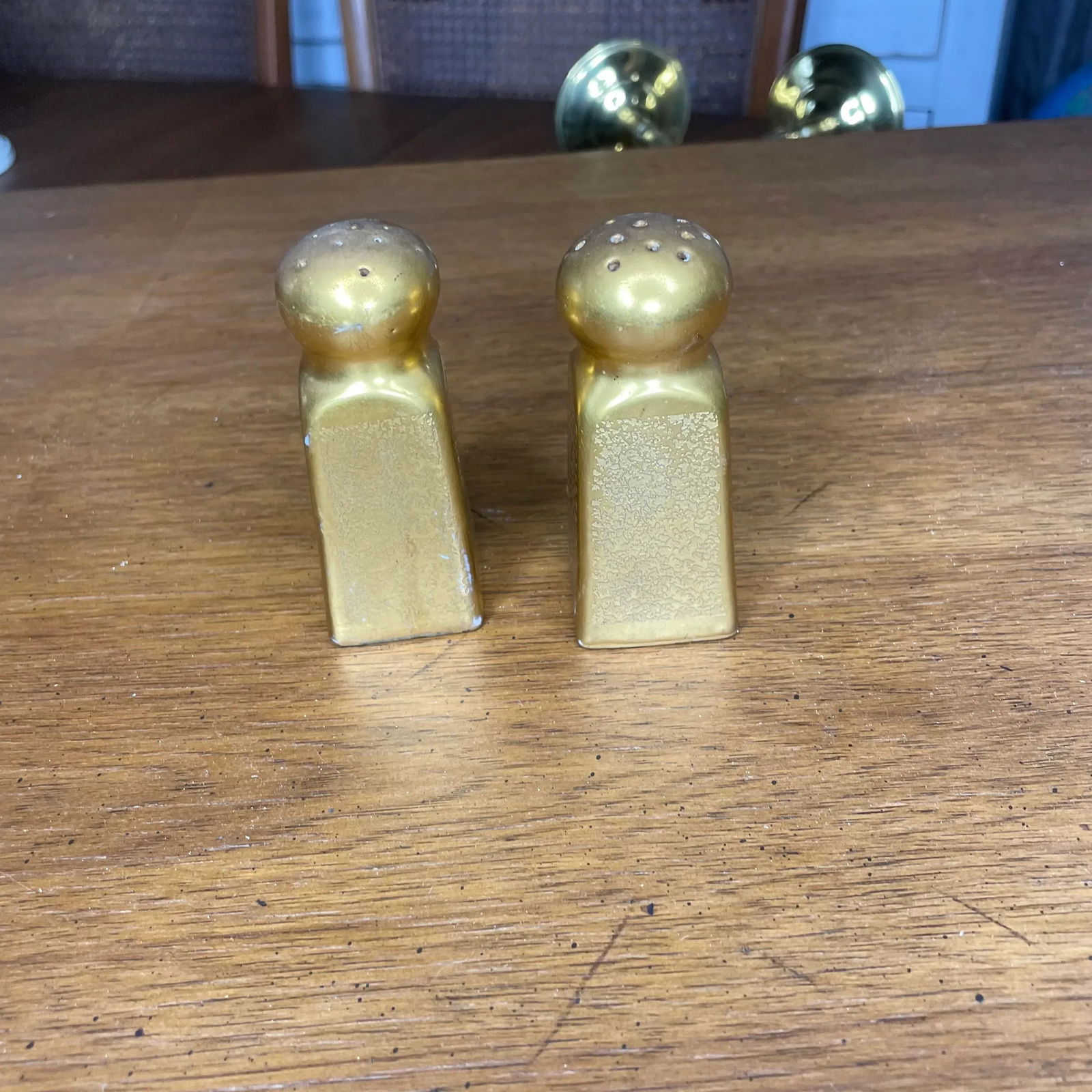 Mid Century Gold Pickard Salt & Pepper Shakers- Set of Two - 3
