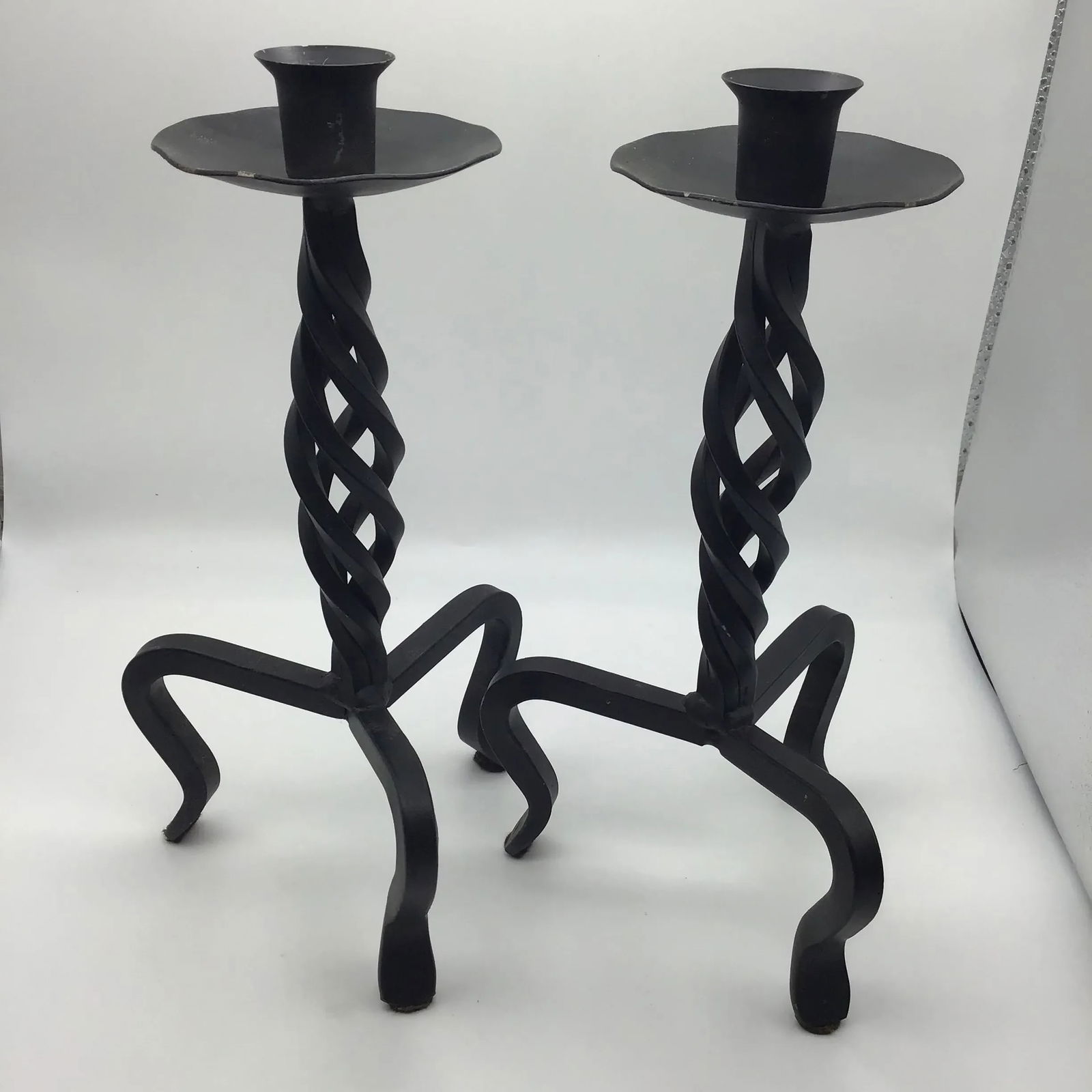 Vintage Brutalist Hand Wrought Twisted Iron Candle Holders Forged Hand Wrought Iron Brutalist Pair o - 10