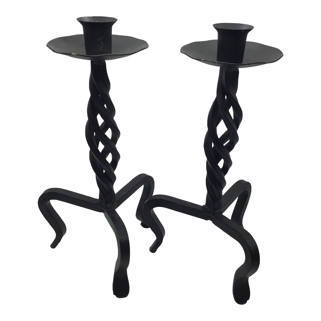 Vintage Brutalist Hand Wrought Twisted Iron Candle Holders Forged Hand Wrought Iron Brutalist Pair o (1 of 10)