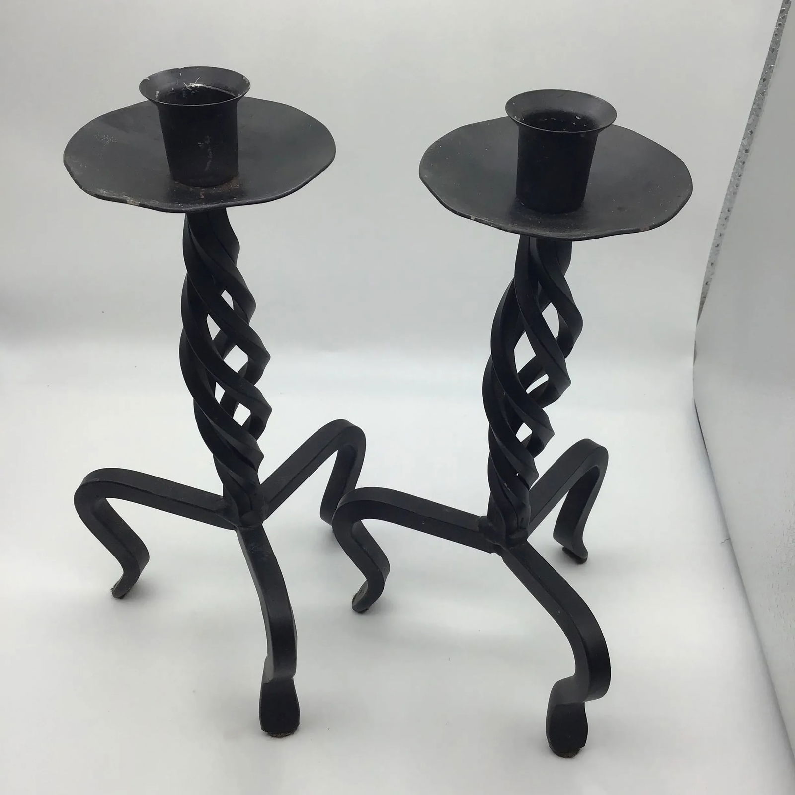 Vintage Brutalist Hand Wrought Twisted Iron Candle Holders Forged Hand Wrought Iron Brutalist Pair o - 5