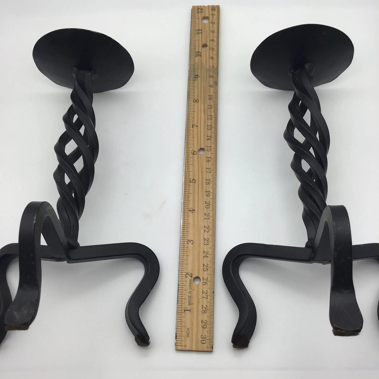 Vintage Brutalist Hand Wrought Twisted Iron Candle Holders Forged Hand Wrought Iron Brutalist Pair o - 8