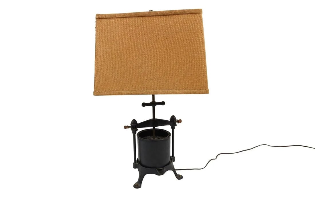 Antique 1910s Griswold No 1 Fruit & Lard Press Cast Iron Table Lamp Light Farmhouse - 13