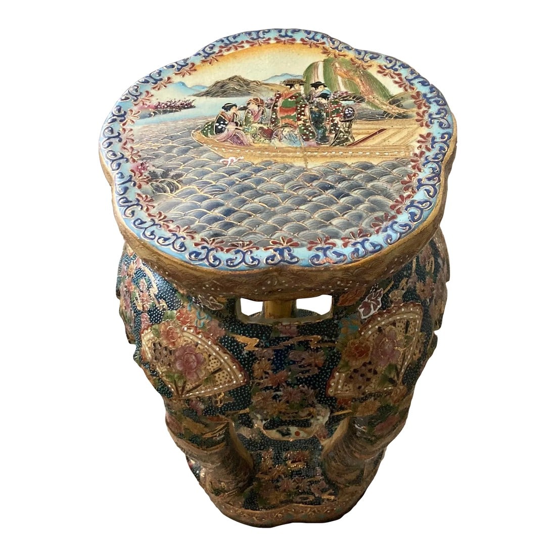20th Century Japanese Satsuma Hand-Painted Accent Table or Garden Seat: The heaviness of the piece will reassure you that it is not going to blow away (should you not use it on the porch) in the first high wind. However, being that the moriage is delicate work, I'd use