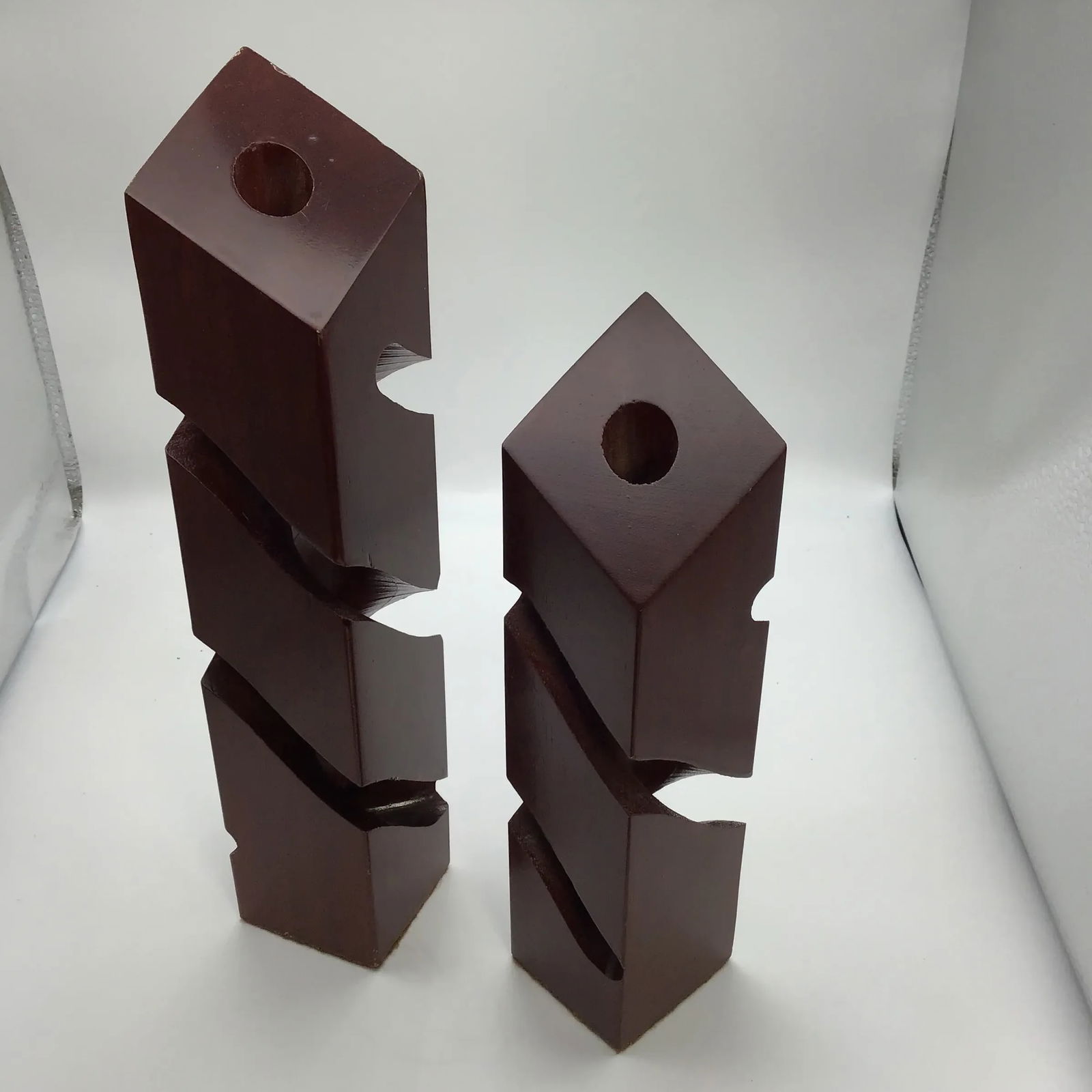 Candle Holders Mid Century Modern Vintage Wood Hand Carved Abstract Design MCM 1950s Mahogany Contem - 11