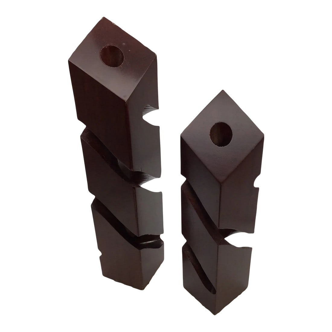 Candle Holders Mid Century Modern Vintage Wood Hand Carved Abstract Design MCM 1950s Mahogany Contem: Set of 2 vintage mahogany caved wood candlestick Holders Contemporary in abstract design Mid Century Modern Felted bottoms Square carved from single solid piece of wood Candle Stick holders Vintage