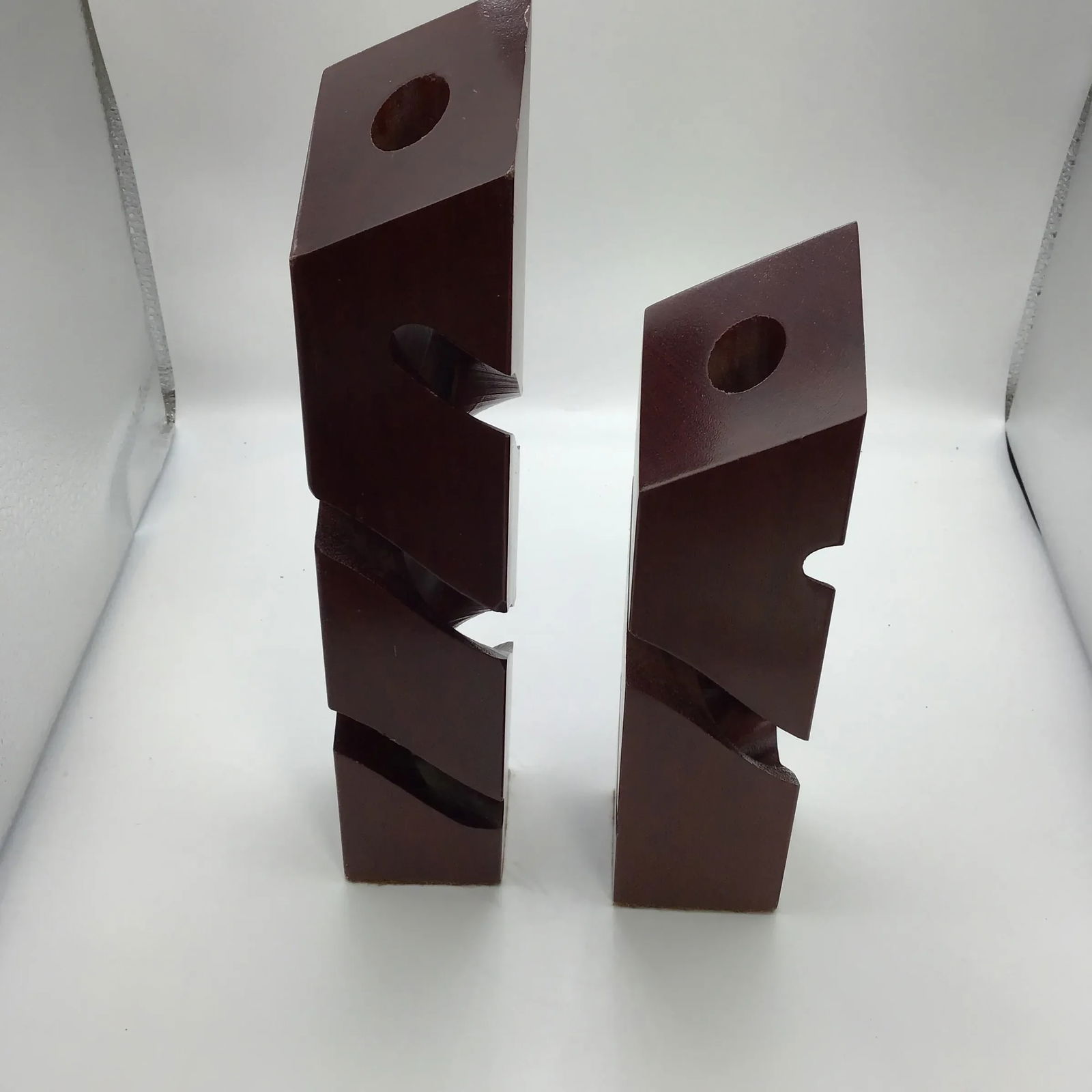 Candle Holders Mid Century Modern Vintage Wood Hand Carved Abstract Design MCM 1950s Mahogany Contem - 2