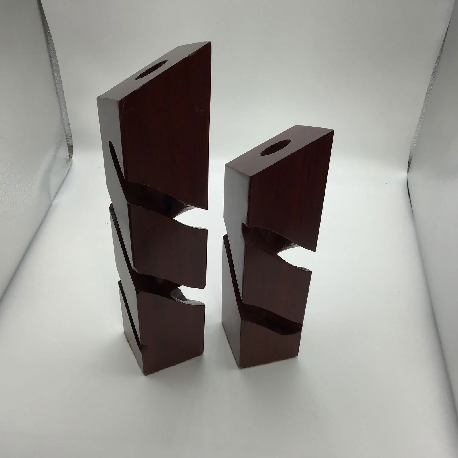 Candle Holders Mid Century Modern Vintage Wood Hand Carved Abstract Design MCM 1950s Mahogany Contem - 3