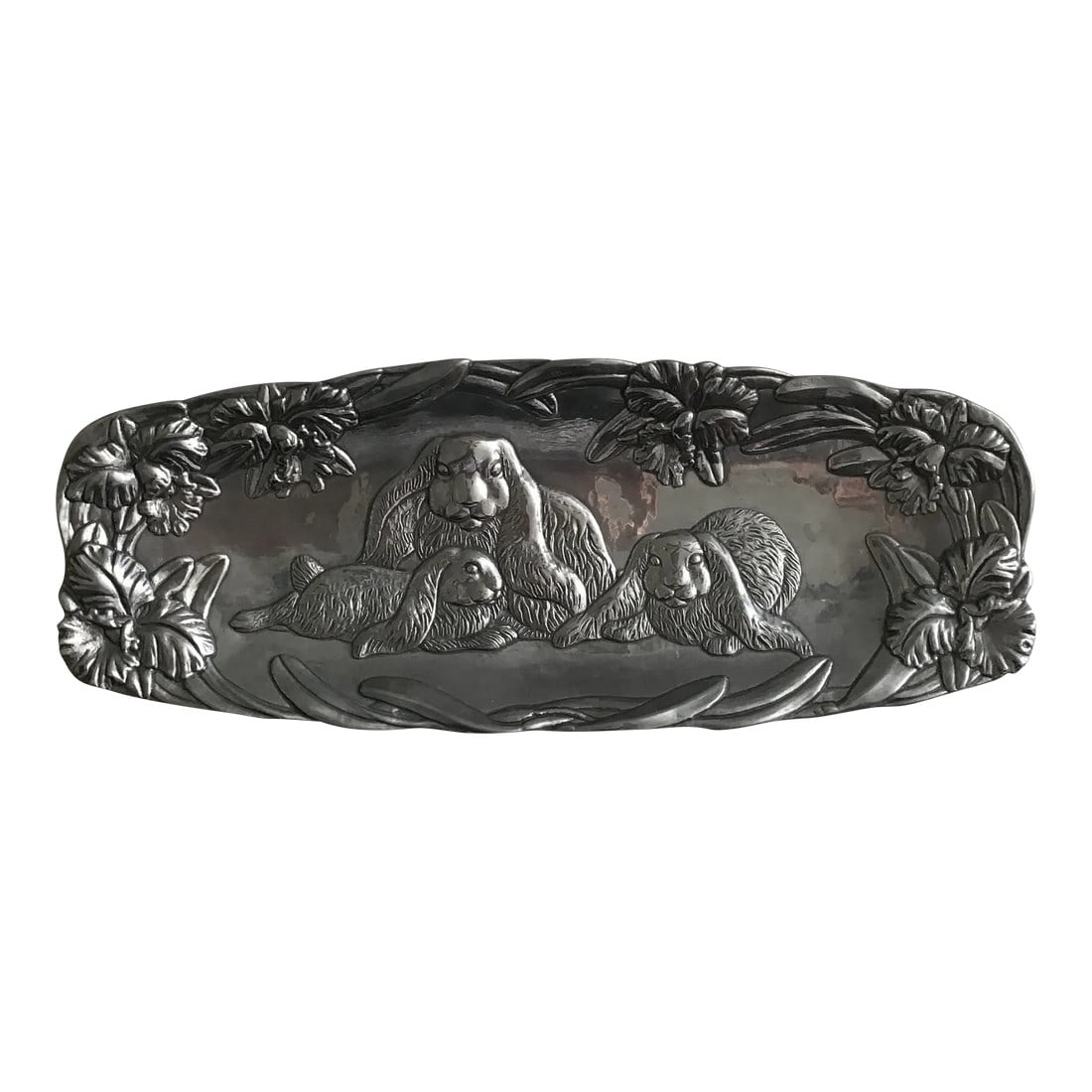 Arthur Court Easter Bunny Rabbits Vintage 1994 Three Bunnies Cast Aluminum Oblong Platter Tray: 1994 Vintage Arthur Court signed oblong Bunny Tray Beautiful tray depicting three bunnies Measures 14.5" x 6" Cast aluminum with detailed rabbits Perfect Gift for Bunny Lover Collector Great Easter