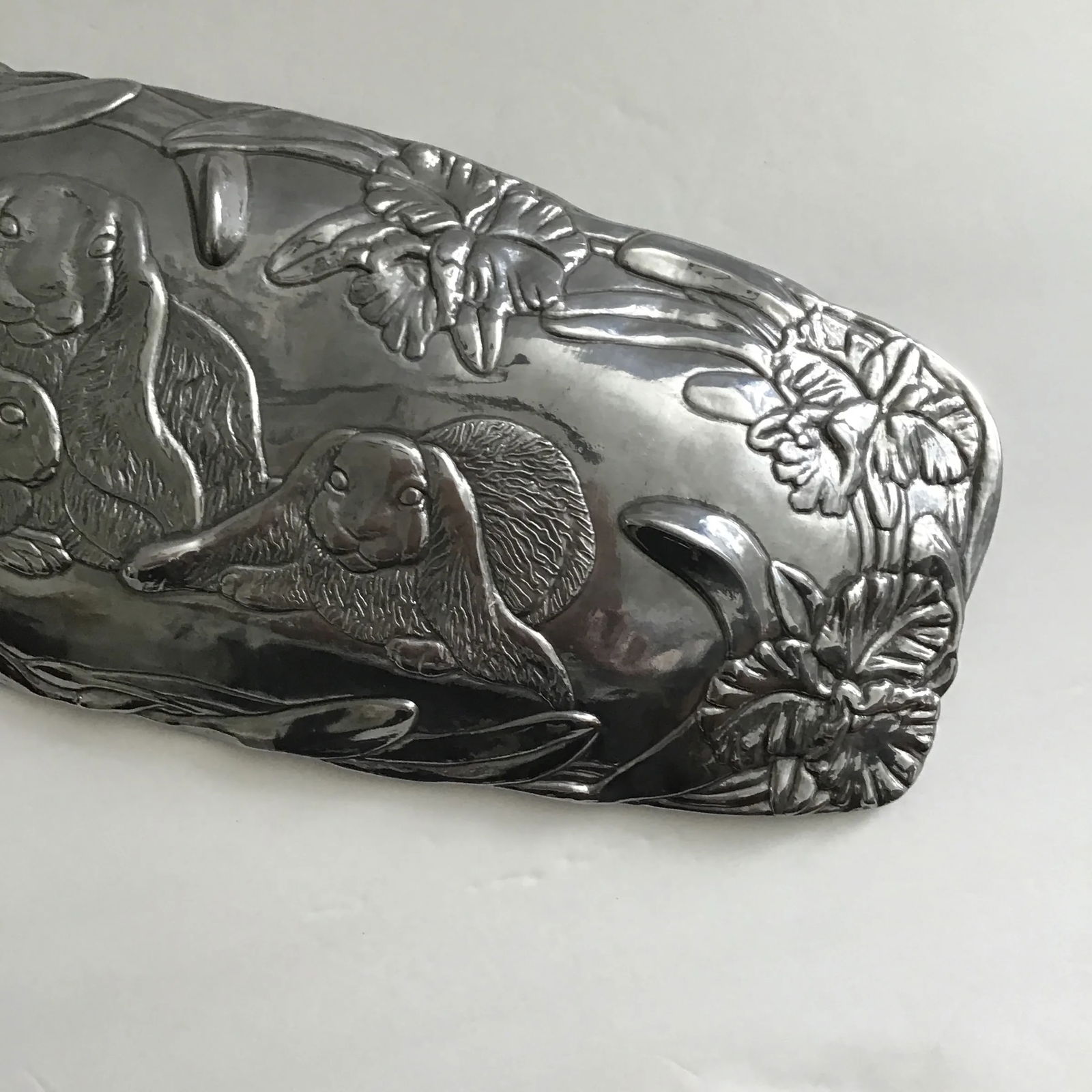 Arthur Court Easter Bunny Rabbits Vintage 1994 Three Bunnies Cast Aluminum Oblong Platter Tray - 5