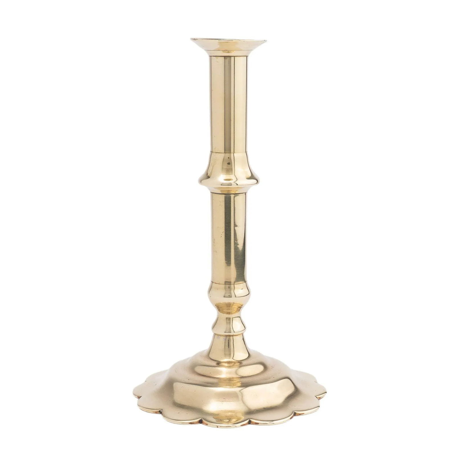 English Georgian Cast Brass Queen Anne Knob Shaft Candlestick, C. 1760 - 2