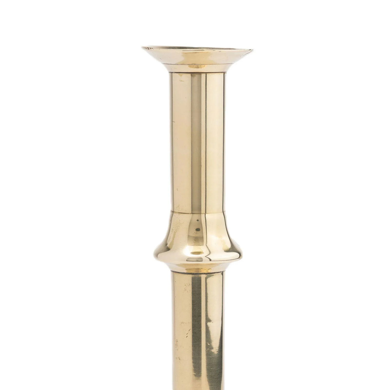 English Georgian Cast Brass Queen Anne Knob Shaft Candlestick, C. 1760 - 3
