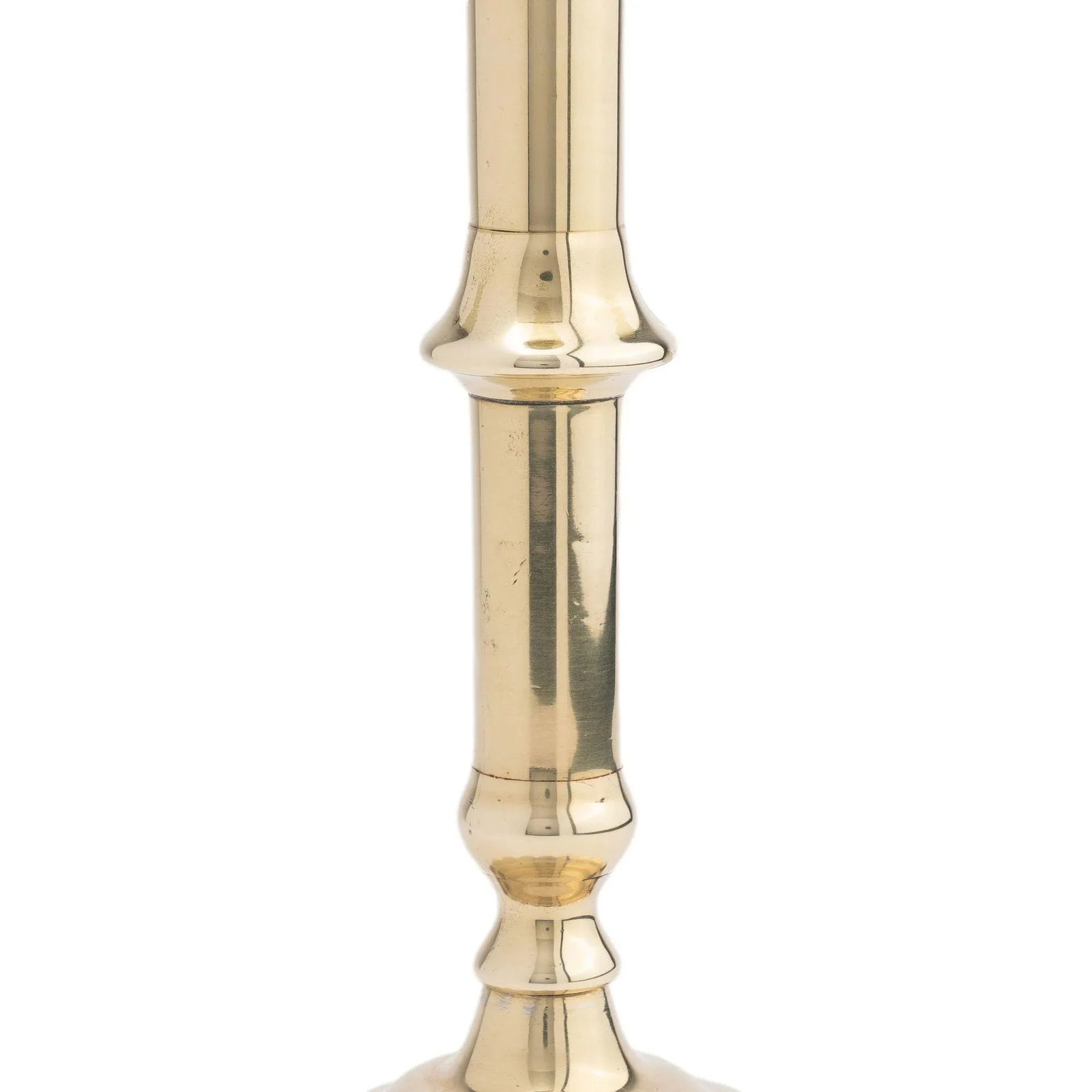 English Georgian Cast Brass Queen Anne Knob Shaft Candlestick, C. 1760 - 5