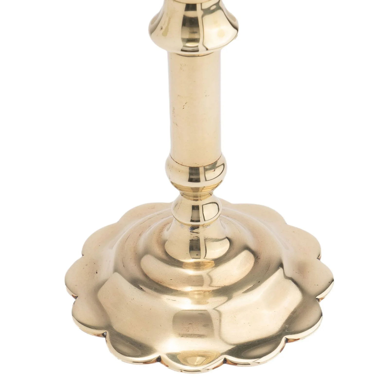 English Georgian Cast Brass Queen Anne Knob Shaft Candlestick, C. 1760 - 6
