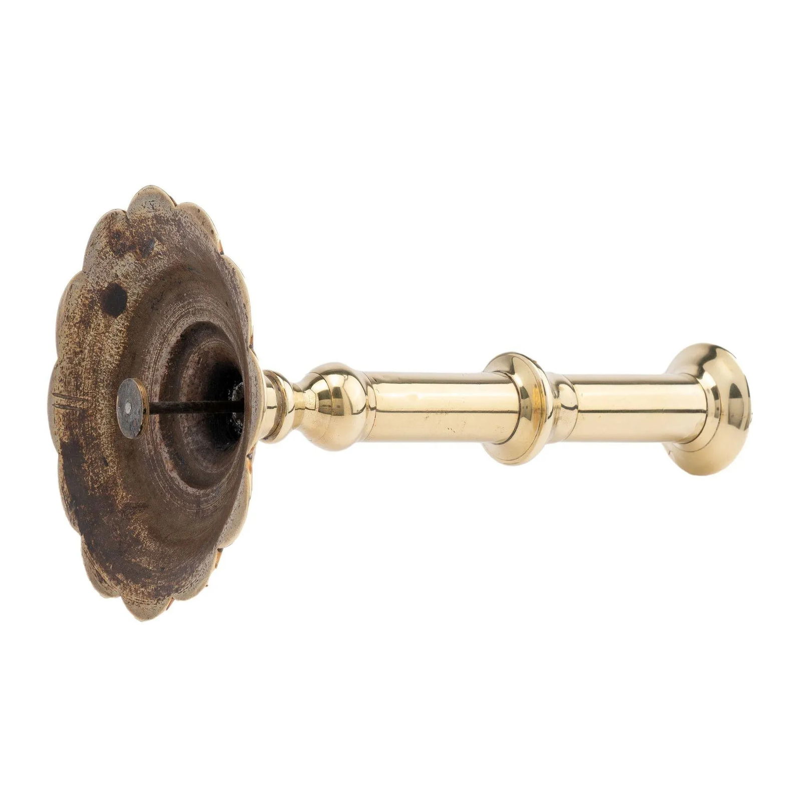 English Georgian Cast Brass Queen Anne Knob Shaft Candlestick, C. 1760 - 8