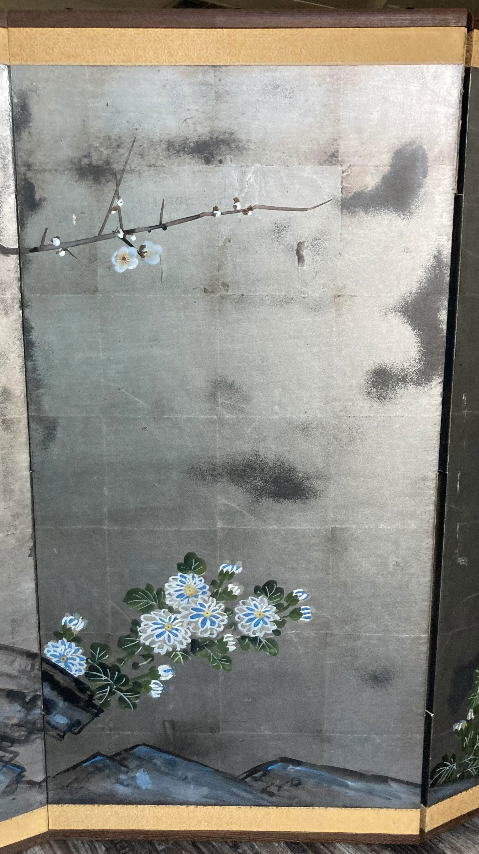 Japanese Meiji Era 18th Century Four Panel ByÅbu With Male and Female Pheasants, Mountains, - 4