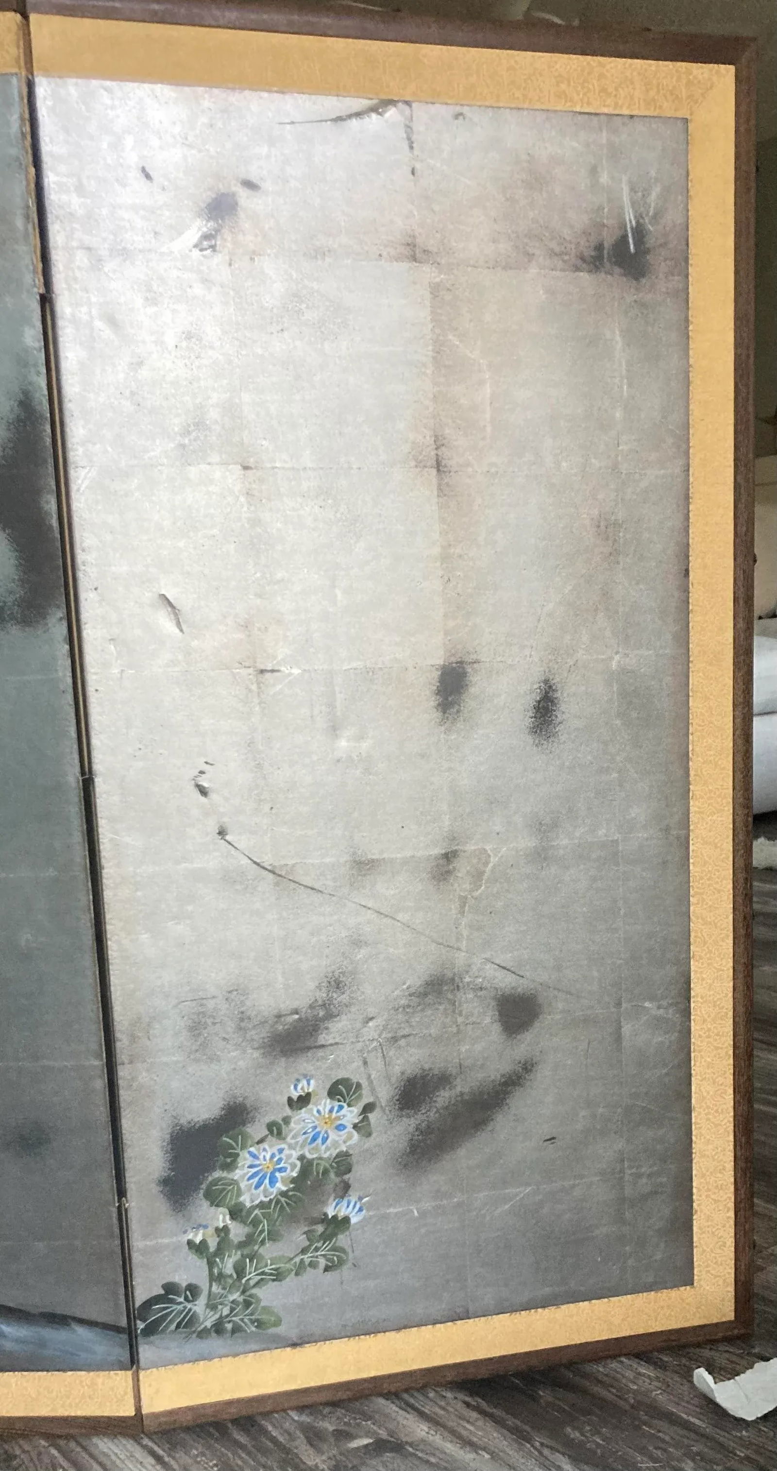 Japanese Meiji Era 18th Century Four Panel ByÅbu With Male and Female Pheasants, Mountains, - 5