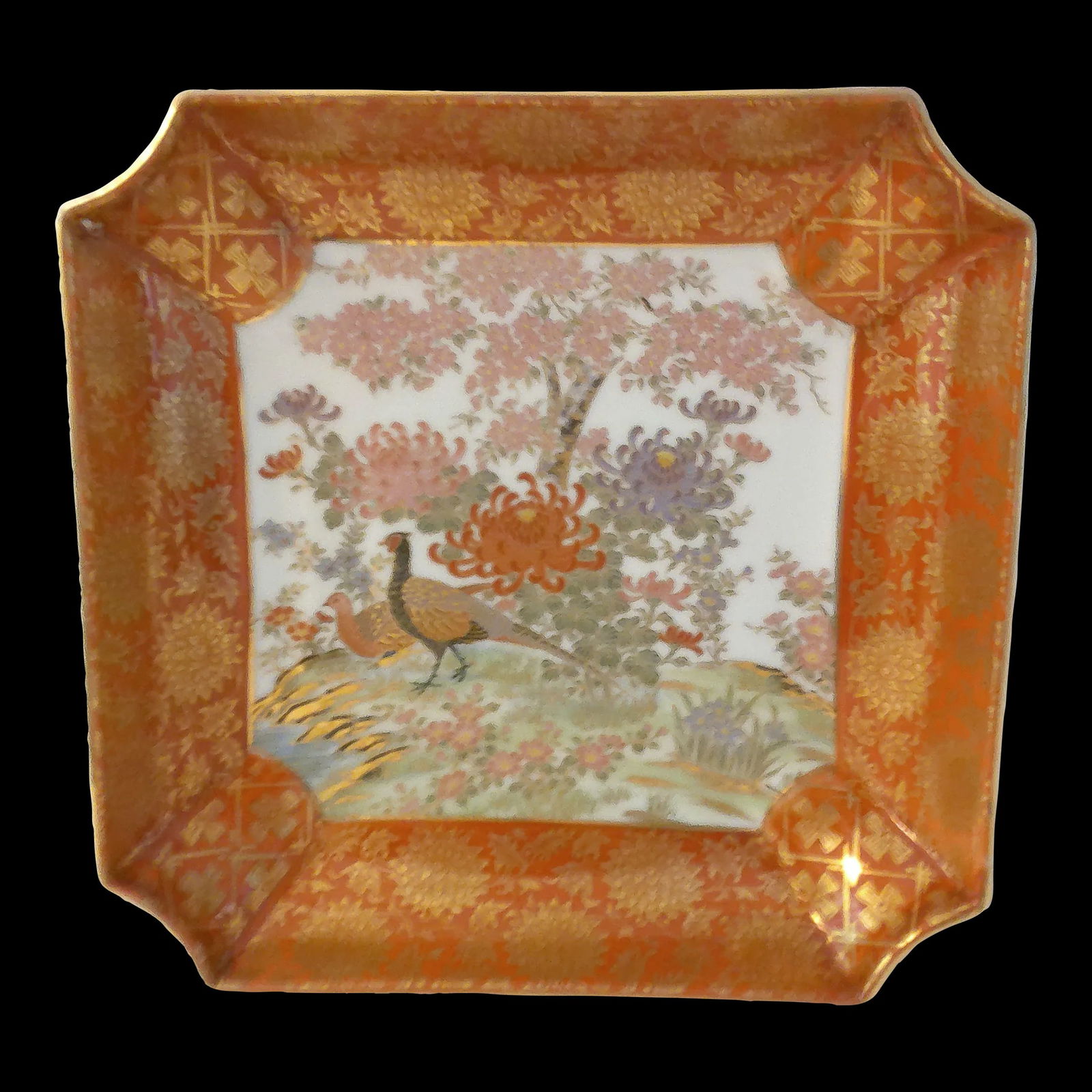 Vintage Asian Ceramic Botanical Square Bowl - 2