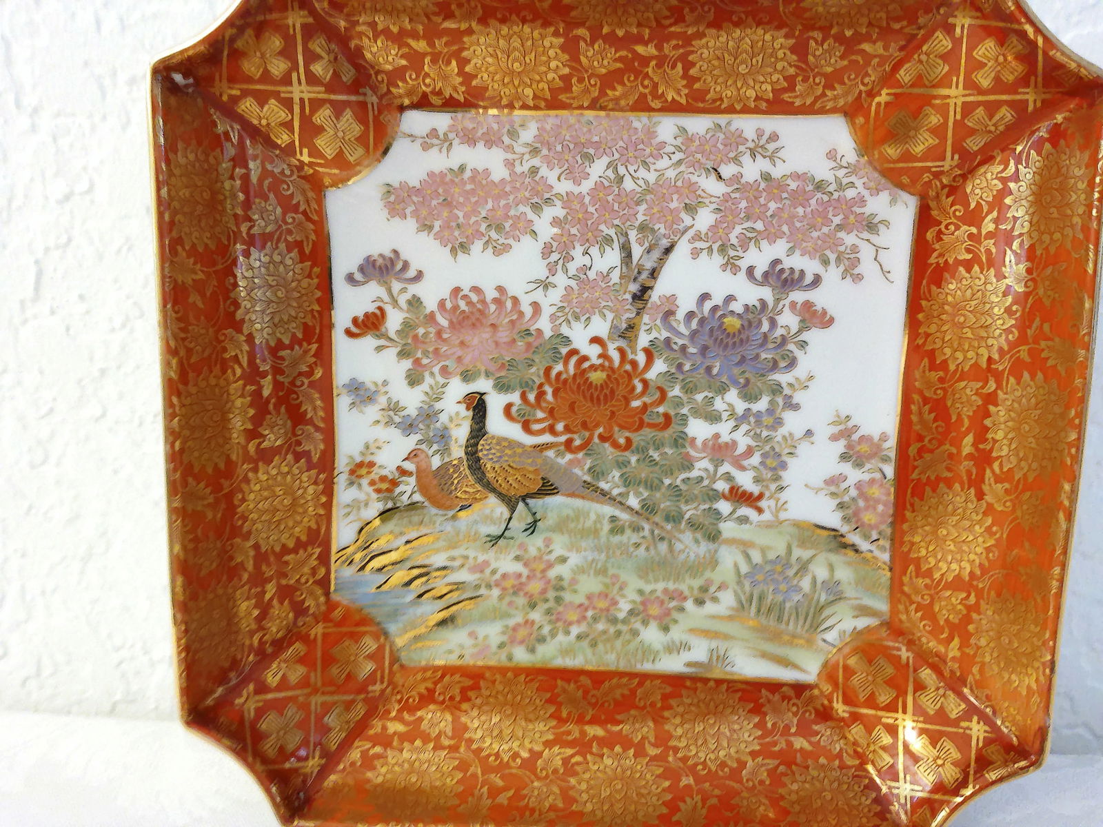 Vintage Asian Ceramic Botanical Square Bowl - 4