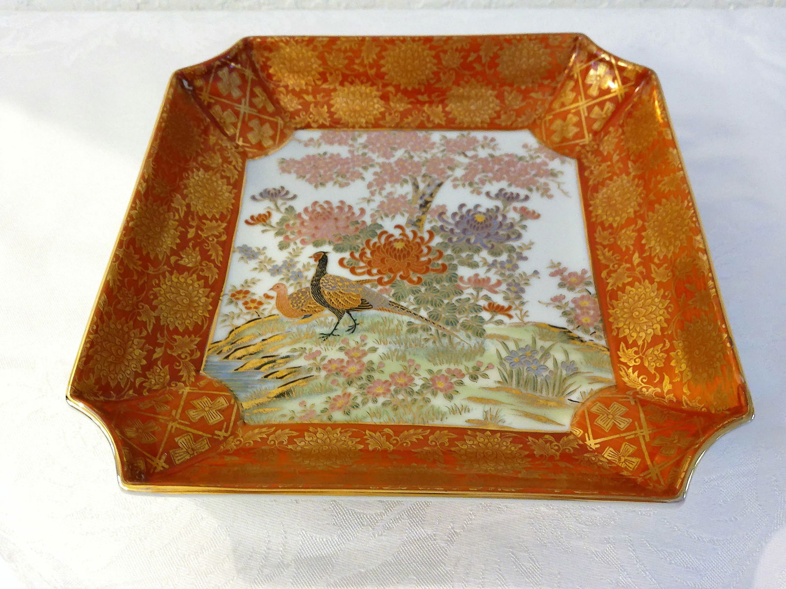 Vintage Asian Ceramic Botanical Square Bowl - 5