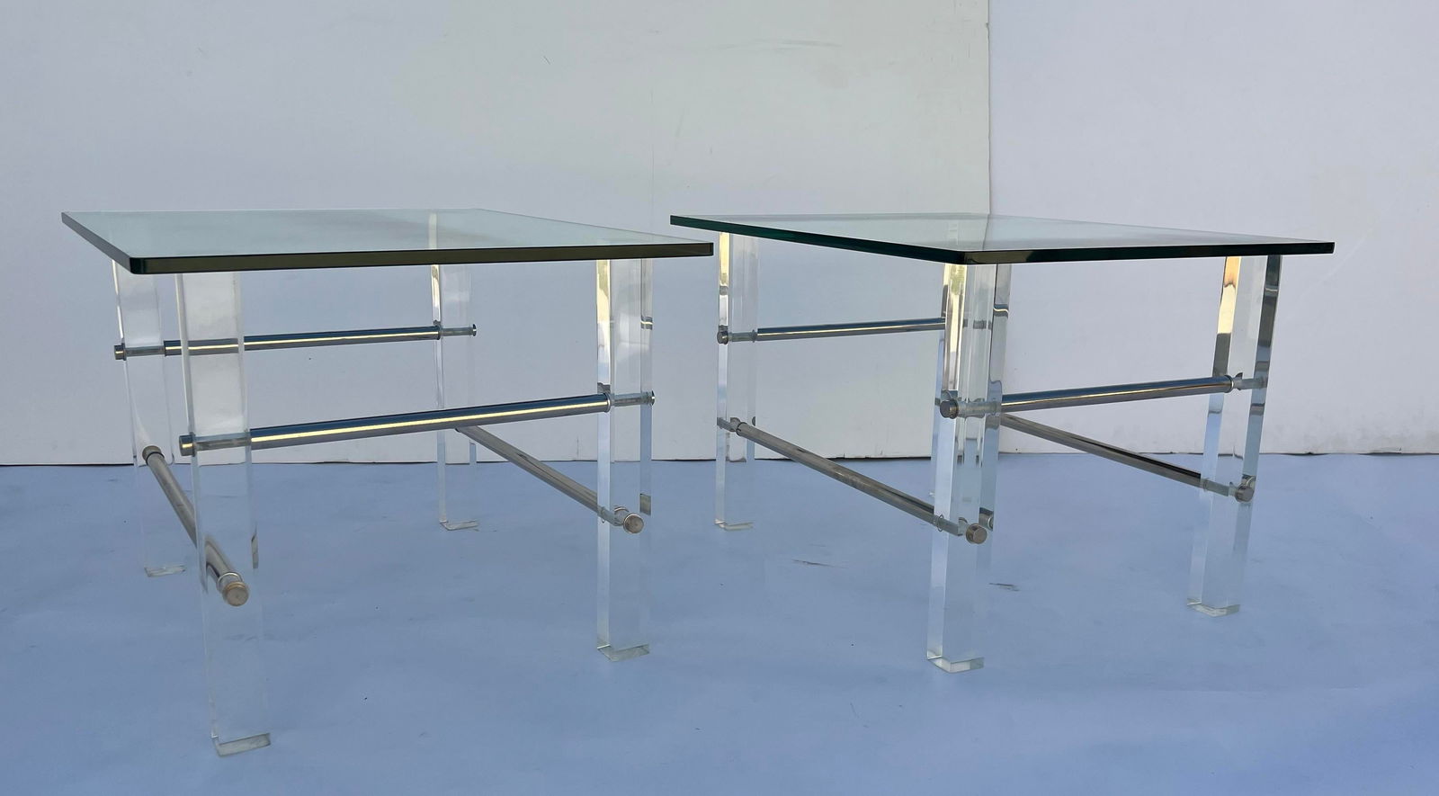 1970s Mid-Century Lucite Chrome Glass Side Tables - a Pair - 10