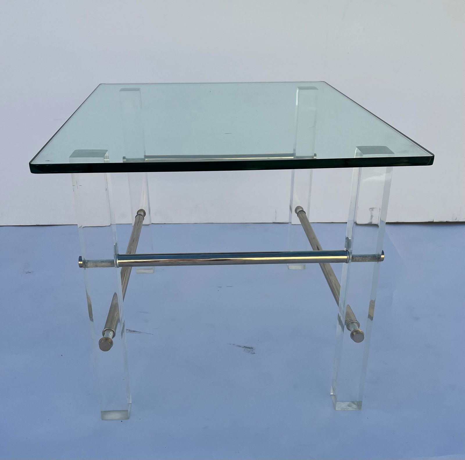 1970s Mid-Century Lucite Chrome Glass Side Tables - a Pair - 4